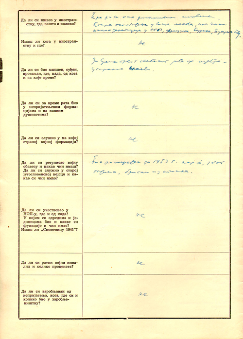 Евидентни лист за пријем у КПЈ, 1955. 
